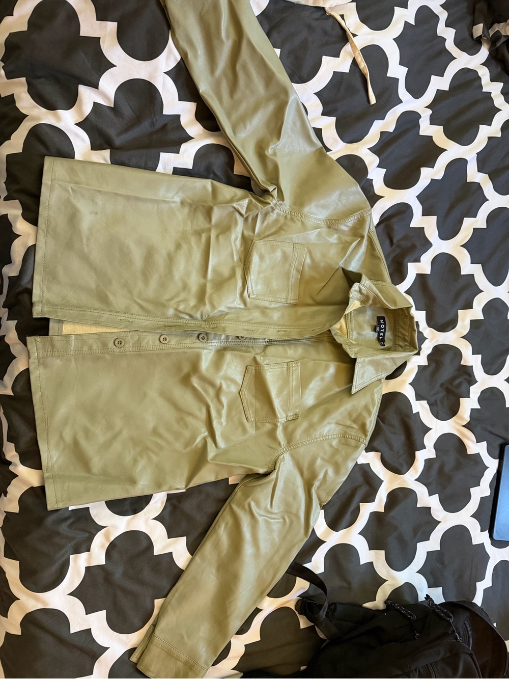 Motel Rocks Sage/Olive Green Faux Leather Oversized Shirt Jacket